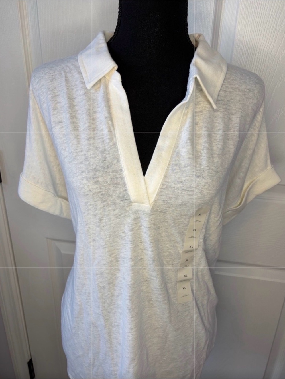 Banana Republic Linen Blend White V-Neck Knit Tunic Top NWT Size XL - Picture 5 of 16